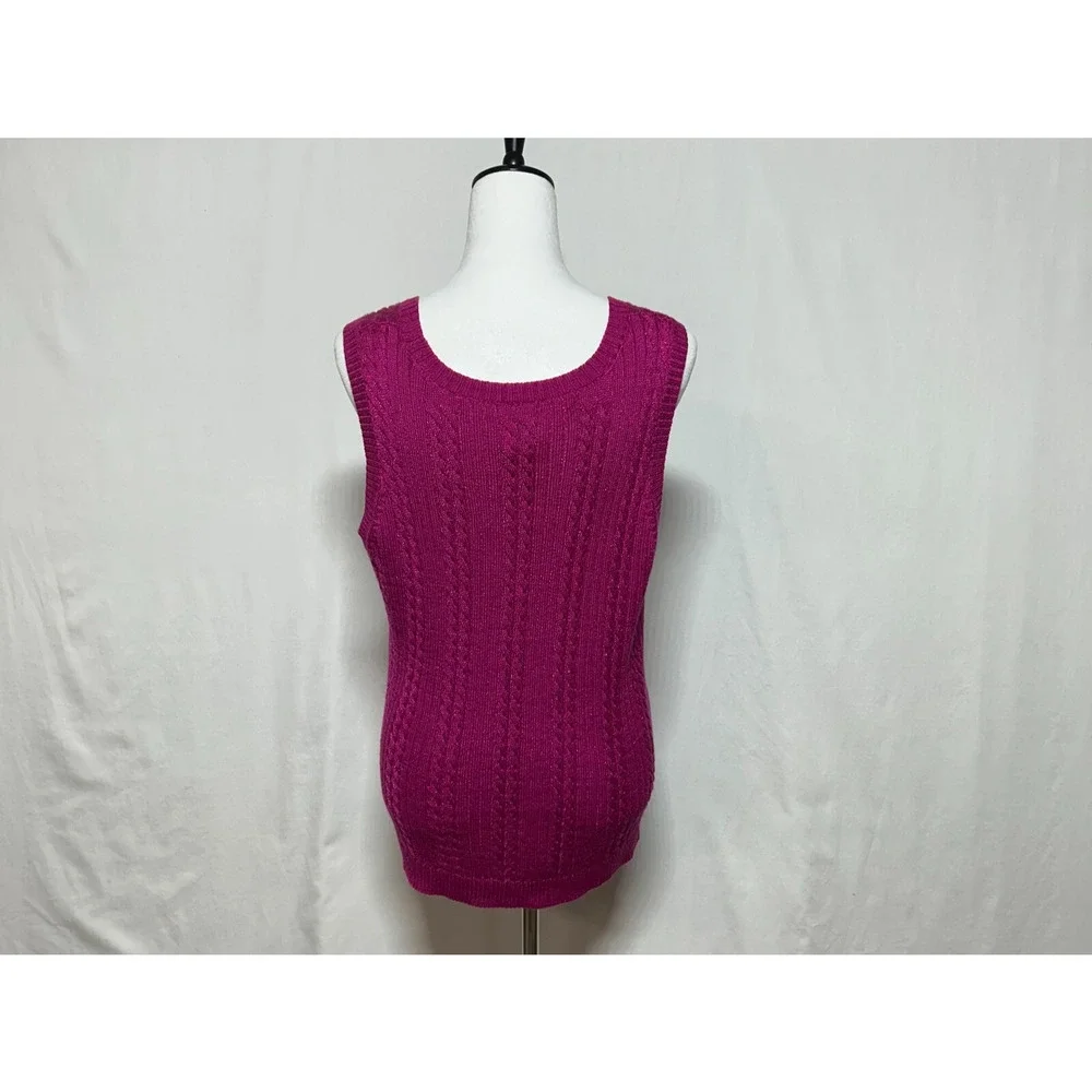 Chicos Sweater Vest Womens XL 3 Fuchsia Pink Cable Knit‎ Scoop Neck Office